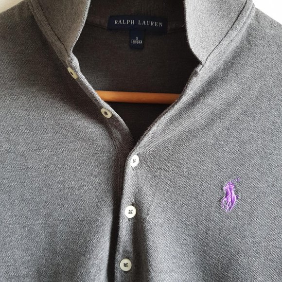 Polo Ralph Lauren 5 buttons grey long sleeve top with purple horse emblem - Picture 6 of 6